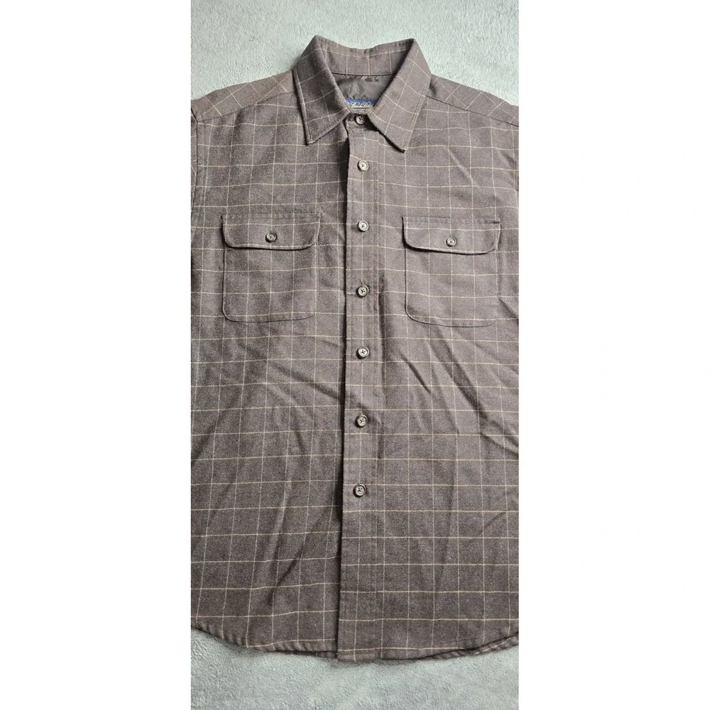 Brooks Brothers Worsted Wool Shirt Mens Large Brown Check L/S Elbow Patches